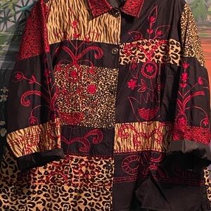 Red and Black Patchwork Embroidery vintage plus size Jacket